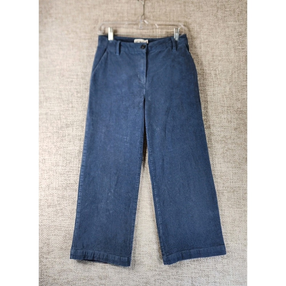 ICHI Wide Leg Crop Corduroy Pants Womens‎ 27x25 Blue Trousers Light Stretch